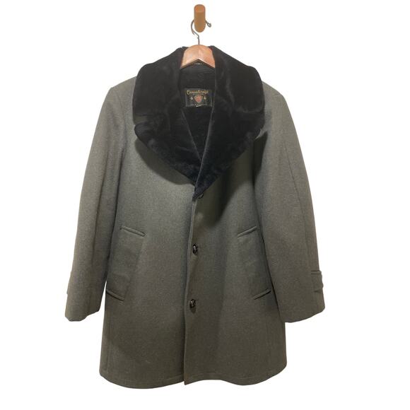 Causalcraft of New York‎ Men’s Wool Coat - Olive Green/Black Faux Fur Collar 40R - Picture 1 of 8